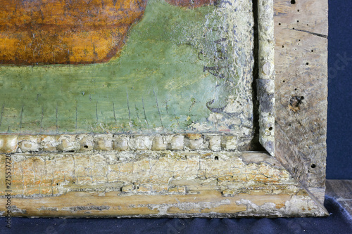 Restoration: close up. conservation of paintings. conservation of sculptures photo