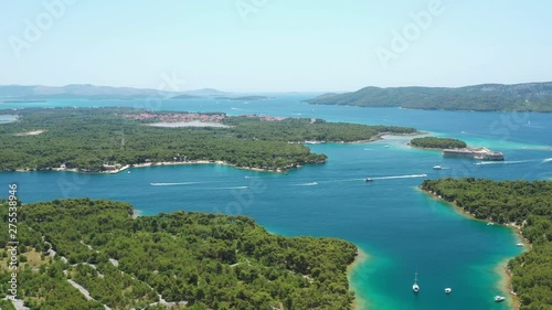 Wallpaper Mural Croatian Adriatic coast, beautiful landscape in Sibenik channel, turquoise bays and small islands with yachts and boats, aerial view, old fort St Nicolas in background Torontodigital.ca