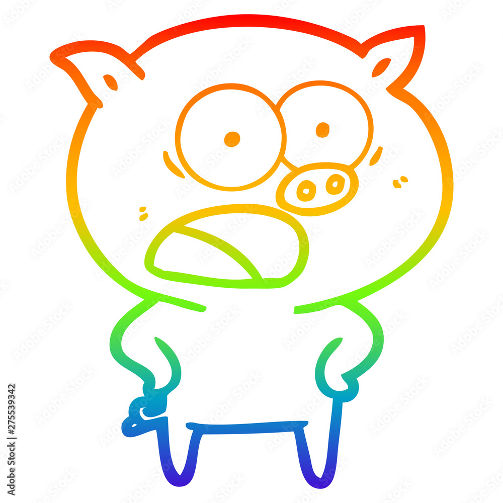 rainbow gradient line drawing cartoon pig shouting