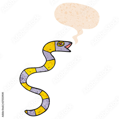cartoon snake and speech bubble in retro textured style