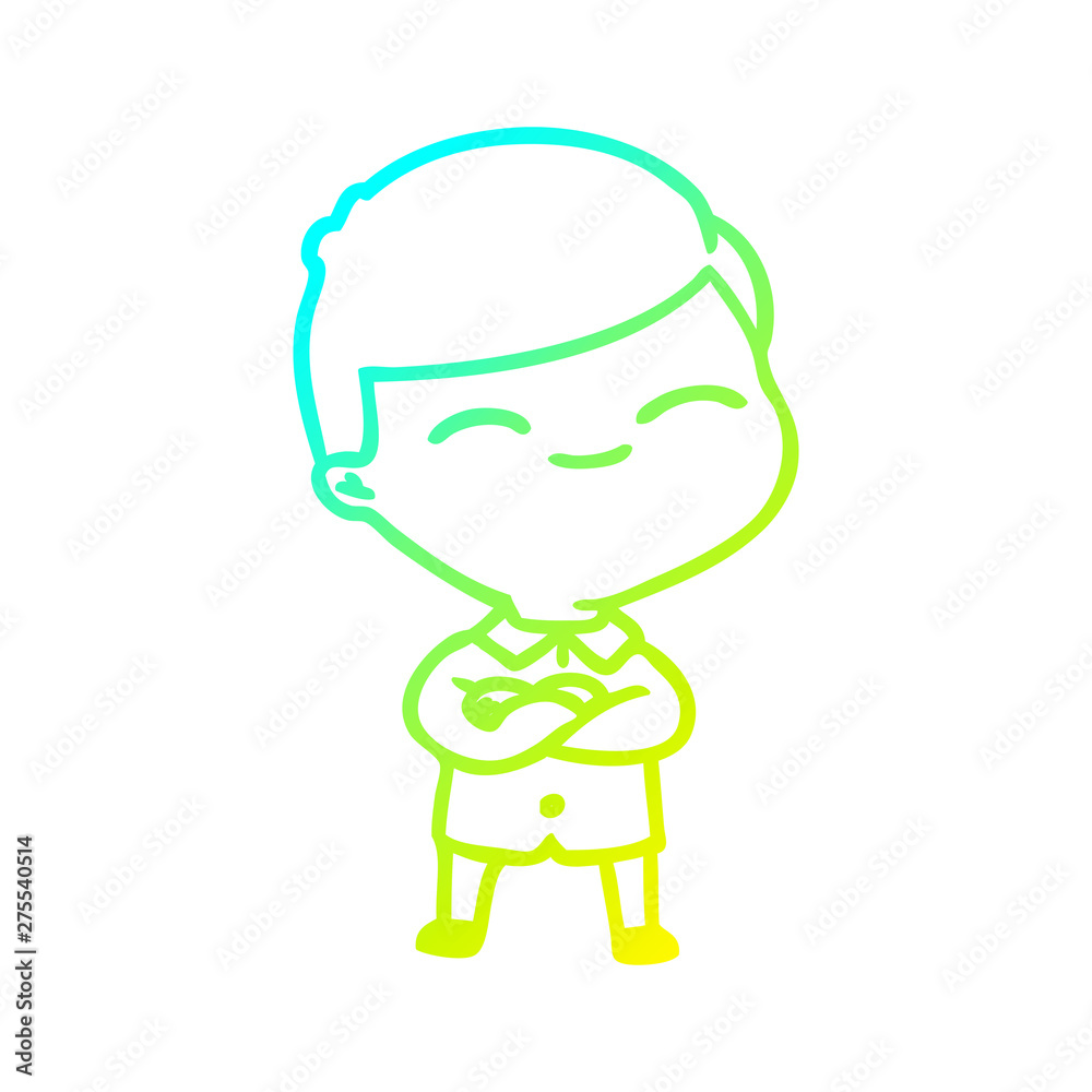 cold gradient line drawing cartoon smiling boy