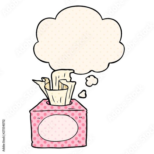 cartoon tissues and thought bubble in comic book style