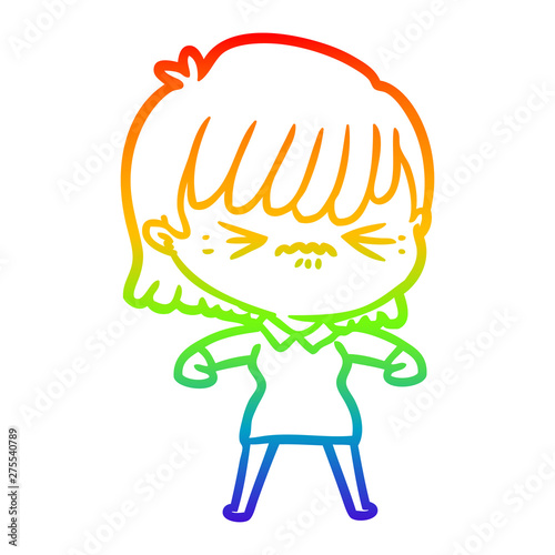 rainbow gradient line drawing annoyed cartoon girl