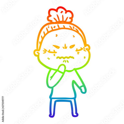 rainbow gradient line drawing cartoon annoyed old lady