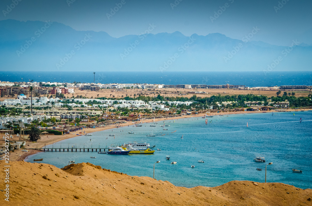 panoramic view on coastal village Dahab in Egypt, Sinai peninsula by Red Sea