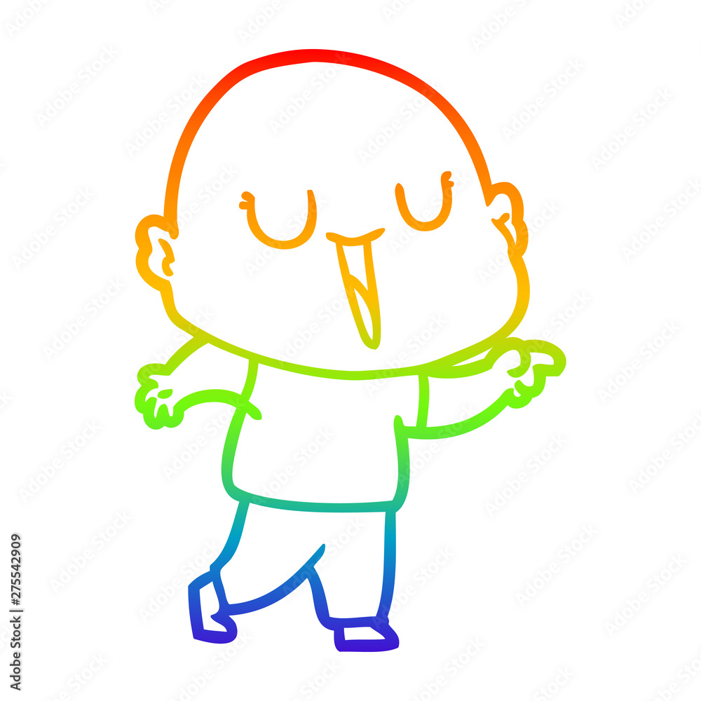 rainbow gradient line drawing happy cartoon bald man rainbow gradient line drawing happy cartoon bald man