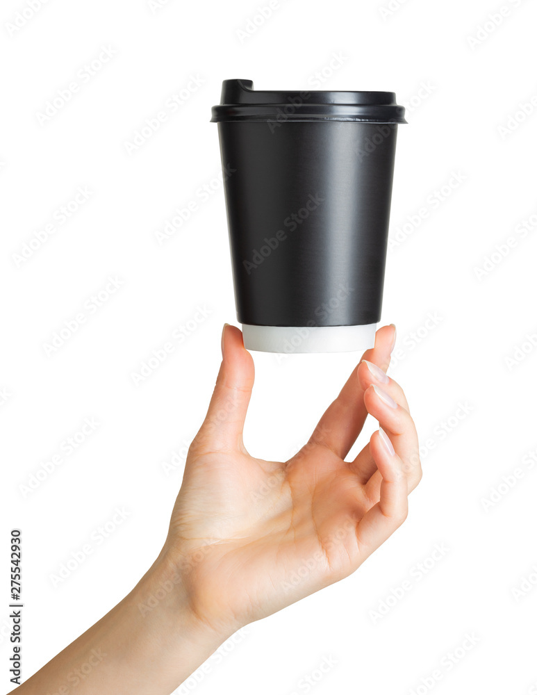 Woman hand holding coffee paper drinking cup Woman hand holding coffee paper drinking cup