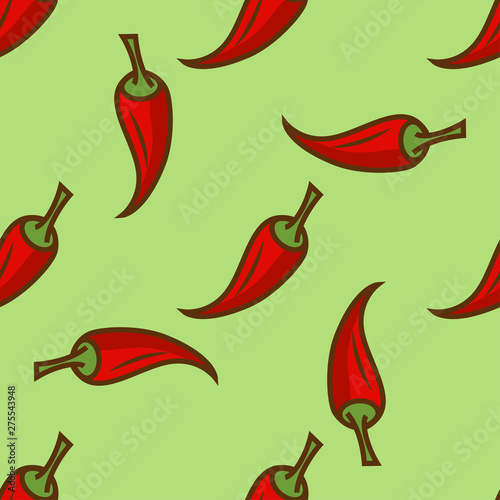 Cute pepper seamless pattern. Vector food illustration.