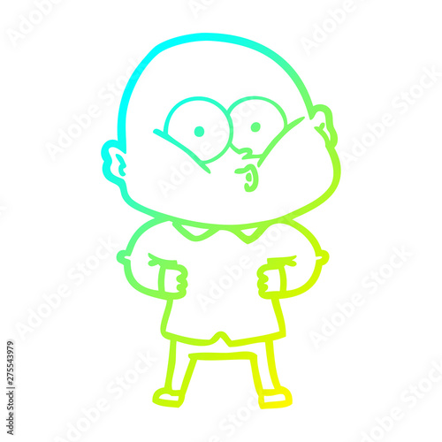 cold gradient line drawing cartoon bald man staring