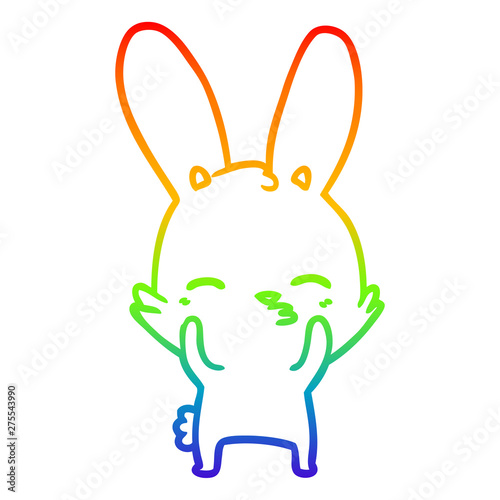 rainbow gradient line drawing curious waving bunny cartoon