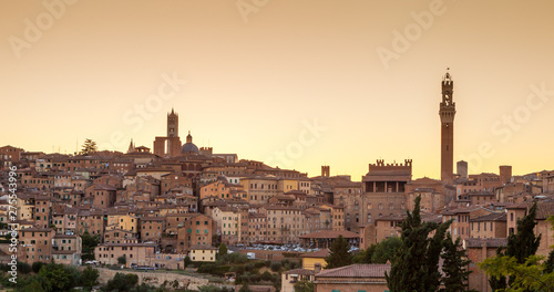 Cityscape of Siena at sunset, Siena, Tuscany, Italy