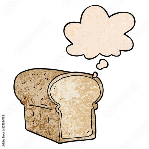 cartoon loaf of bread and thought bubble in grunge texture pattern style