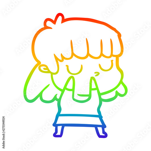 rainbow gradient line drawing cartoon indifferent woman
