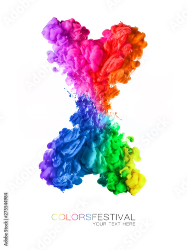 Explosion of rainbow colored acrylic ink in water. Festival of colors