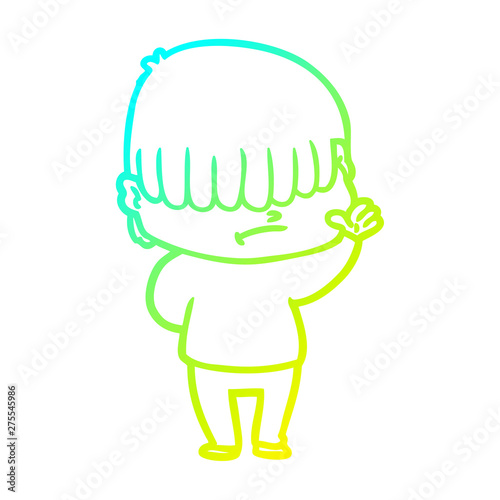 cold gradient line drawing cartoon boy with untidy hair