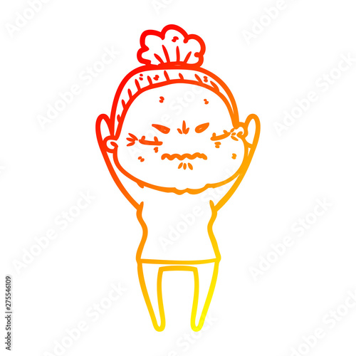 warm gradient line drawing cartoon annoyed old lady
