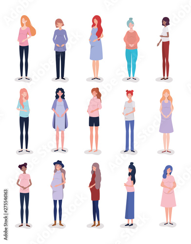 group of interracial women pregnancy characters