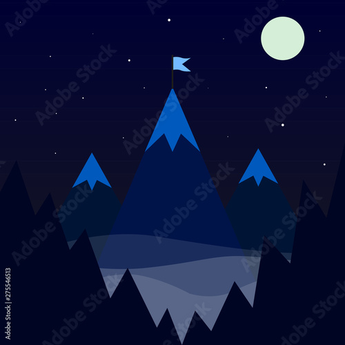 flag on mountain icon. Vector illustration. Nature