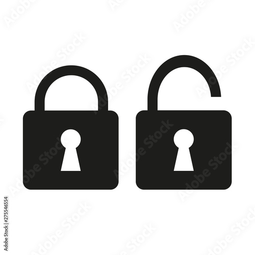 Two black lock icon on white background. One locked, one unlocked.
