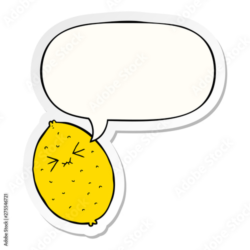 cartoon bitter lemon and speech bubble sticker