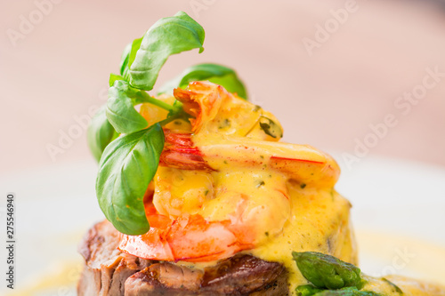 Fantastic mix - beaf stake, basil, shrimp, rice, asparagus and potato