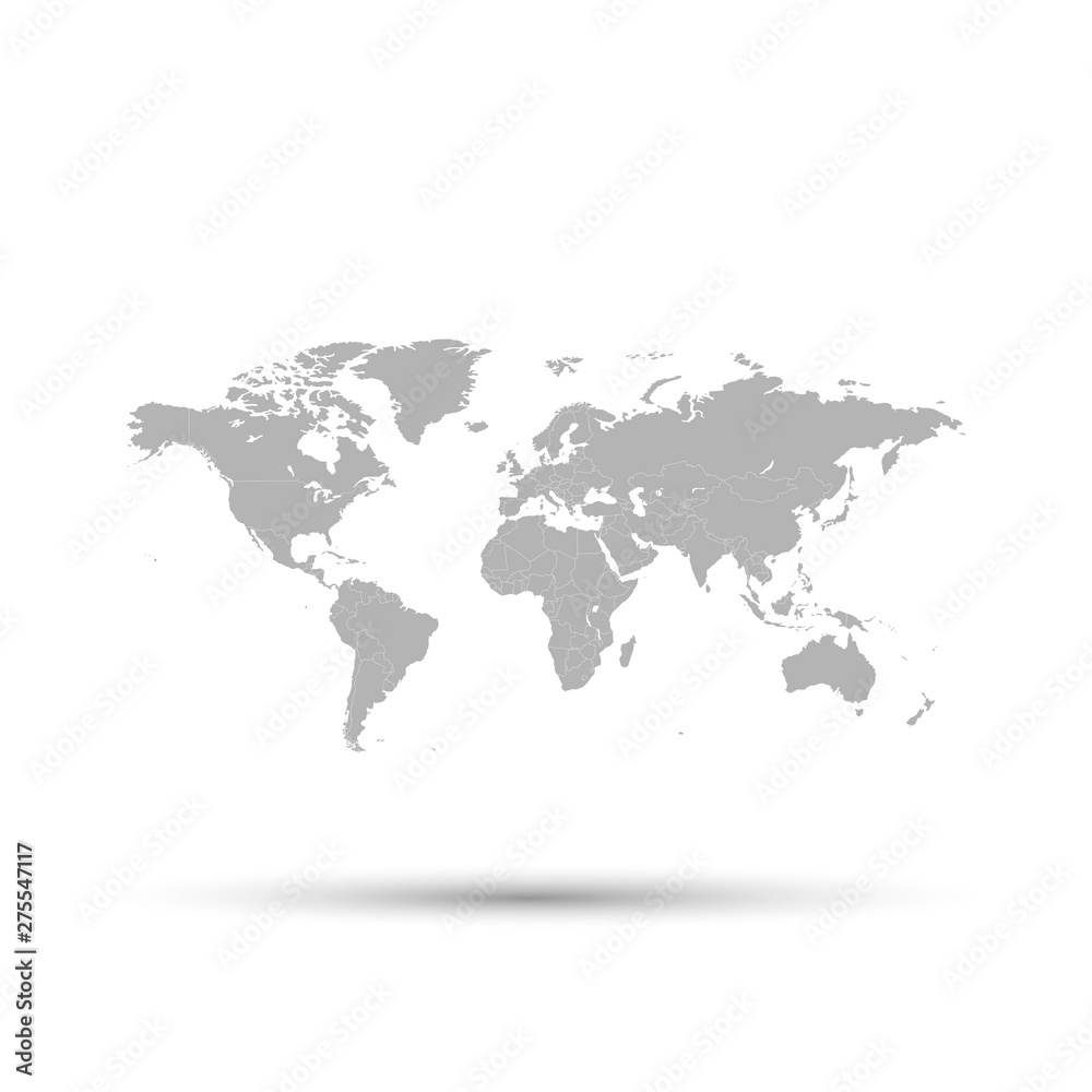 The gray map of the world is depicted on a white background.