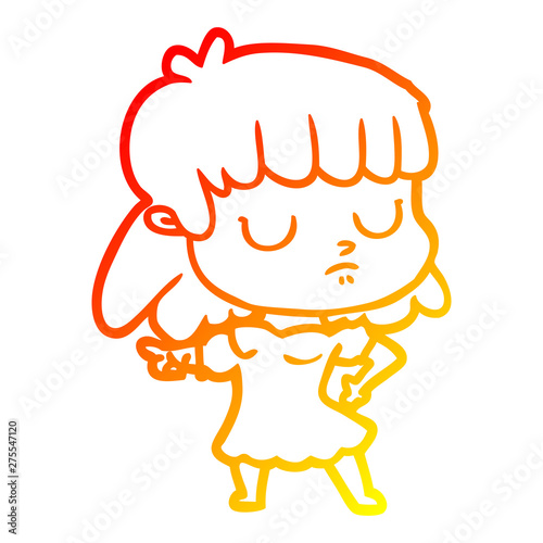 warm gradient line drawing cartoon indifferent woman