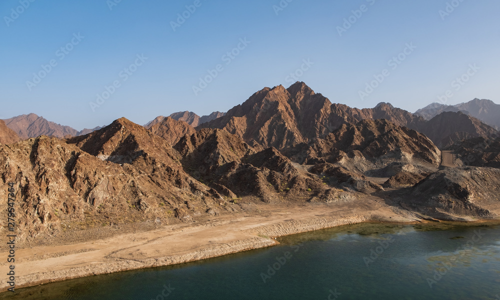 Hatta Dam Lake scenery in eastern Dubai, United Arab Emirates