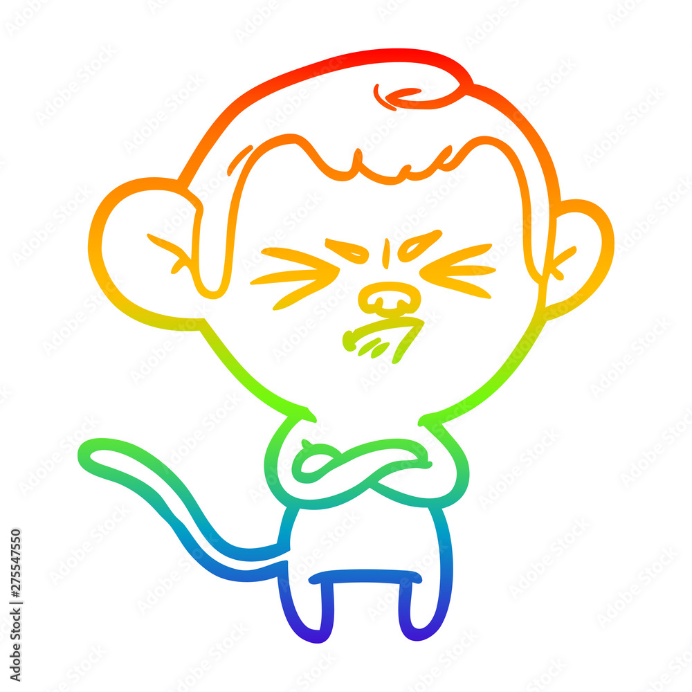 Fototapeta premium rainbow gradient line drawing cartoon annoyed monkey