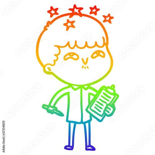 rainbow gradient line drawing cartoon amazed boy