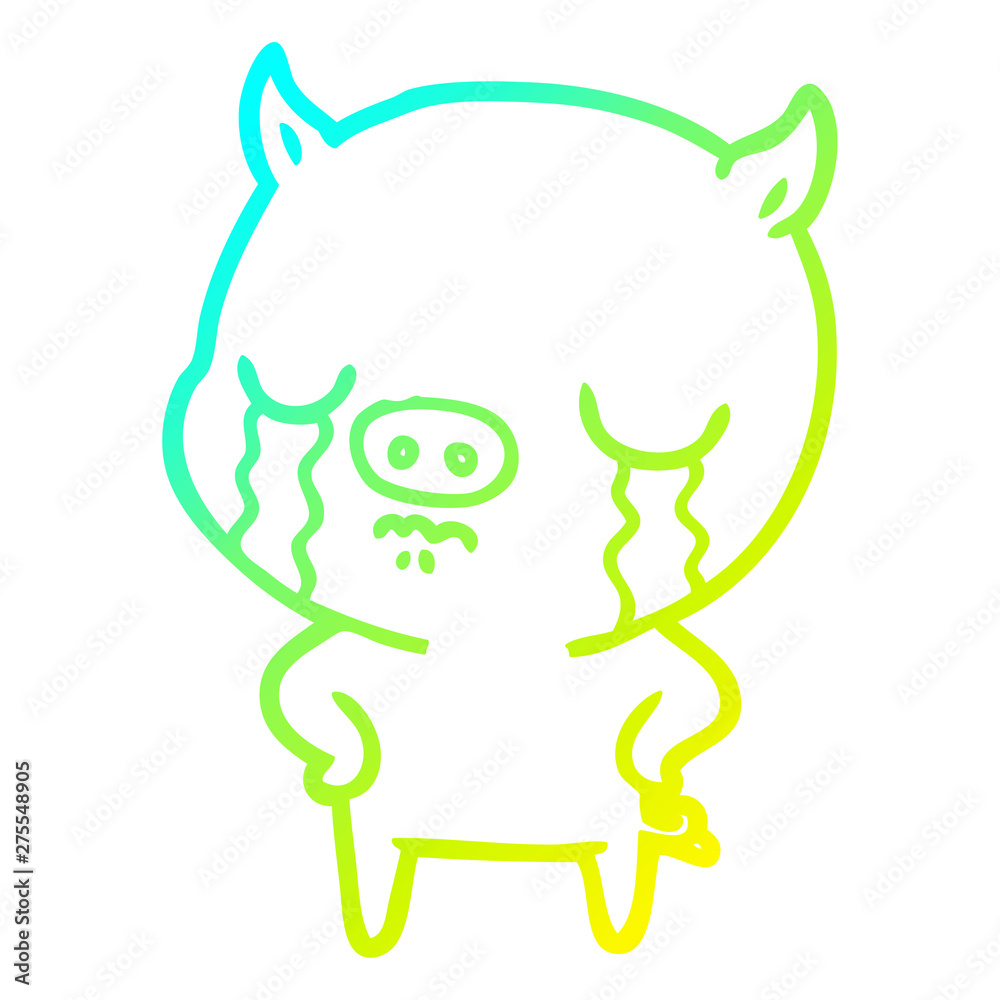 cold gradient line drawing cartoon pig crying with hands on hips cold gradient line drawing cartoon pig crying with hands on hips