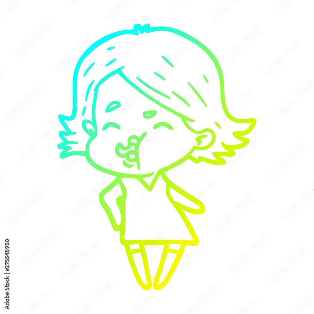cold gradient line drawing cartoon girl pulling face
