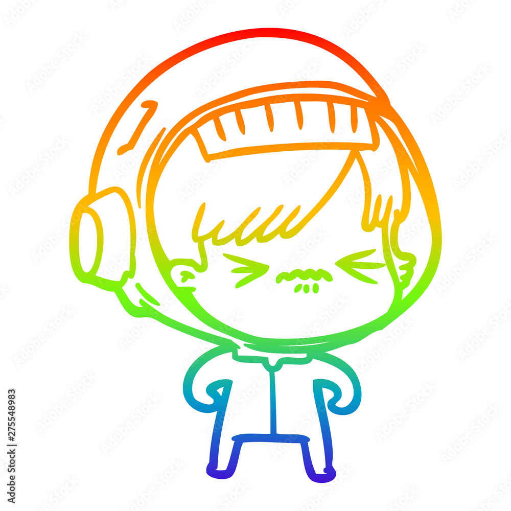 rainbow gradient line drawing cartoon astronaut woman