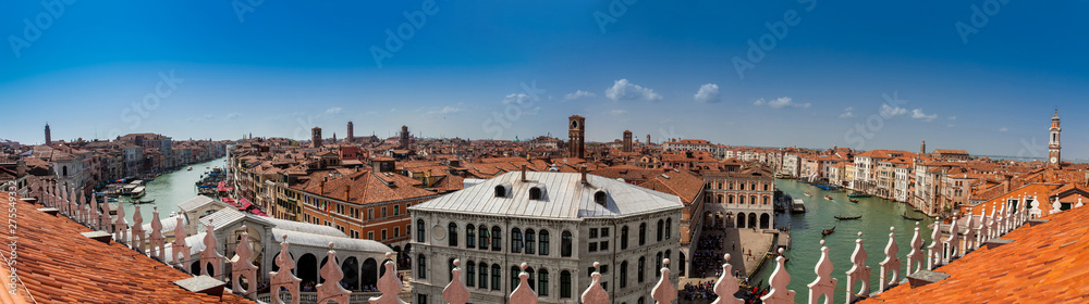 Panoramic view of the beautiful Venice city and the Grand Canal in a sunny early spring day