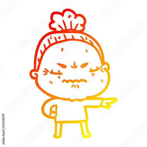 warm gradient line drawing cartoon annoyed old lady