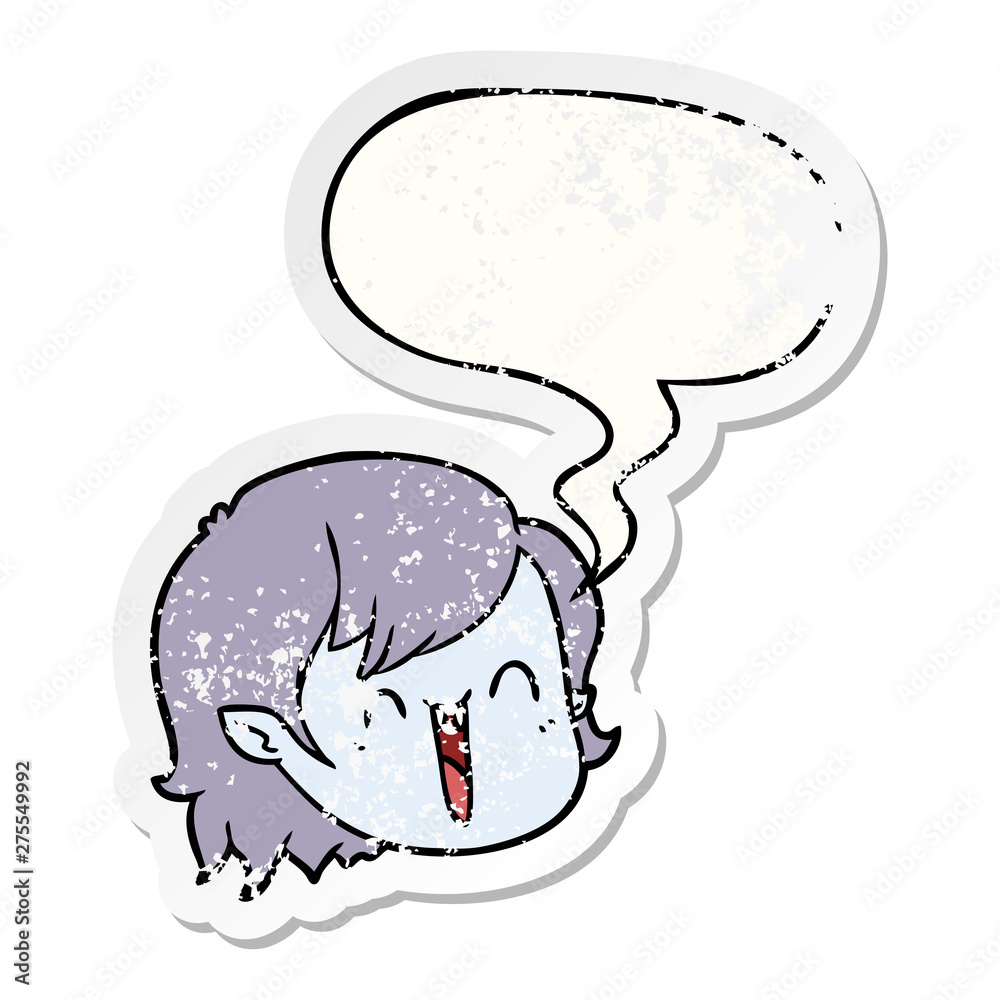 cartoon vampire girl face and speech bubble distressed sticker cartoon vampire girl face and speech bubble distressed sticker
