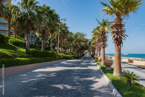 DUBAI  UAE - The Boardwalk on the Palm Jumeirah Island on the Crescent. The Palm Jumeirah is an artificial archipelago created using reclaimed land