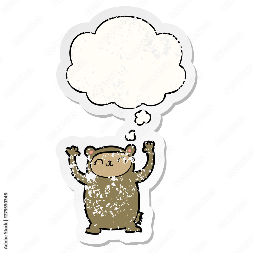 cute cartoon bear and thought bubble as a distressed worn sticker cute cartoon bear and thought bubble as a distressed worn sticker