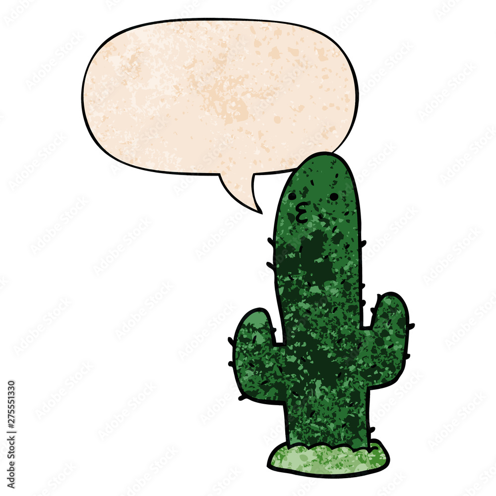cartoon cactus and speech bubble in retro texture style cartoon cactus and speech bubble in retro texture style