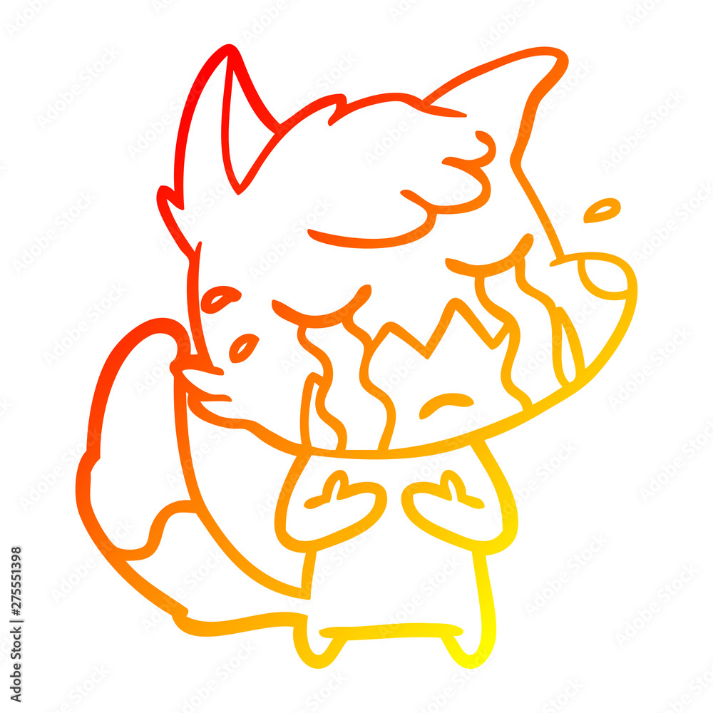 Fototapeta premium warm gradient line drawing crying fox cartoon