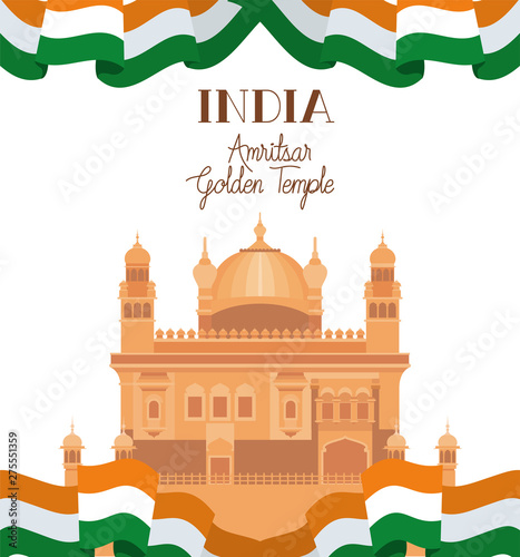 indian amritsar golden temple with flag