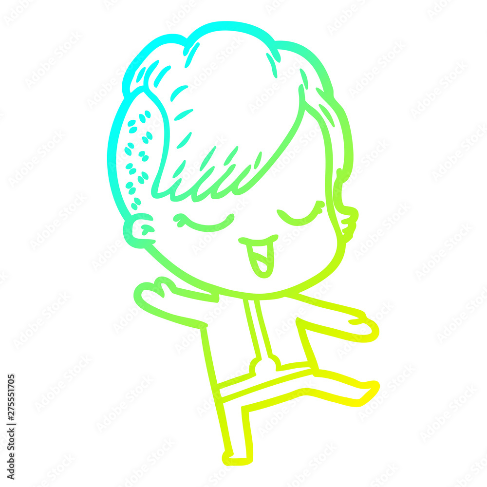 cold gradient line drawing happy cartoon girl cold gradient line drawing happy cartoon girl