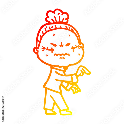 warm gradient line drawing cartoon annoyed old lady