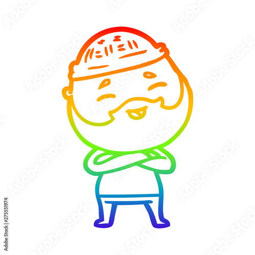 rainbow gradient line drawing cartoon happy bearded man