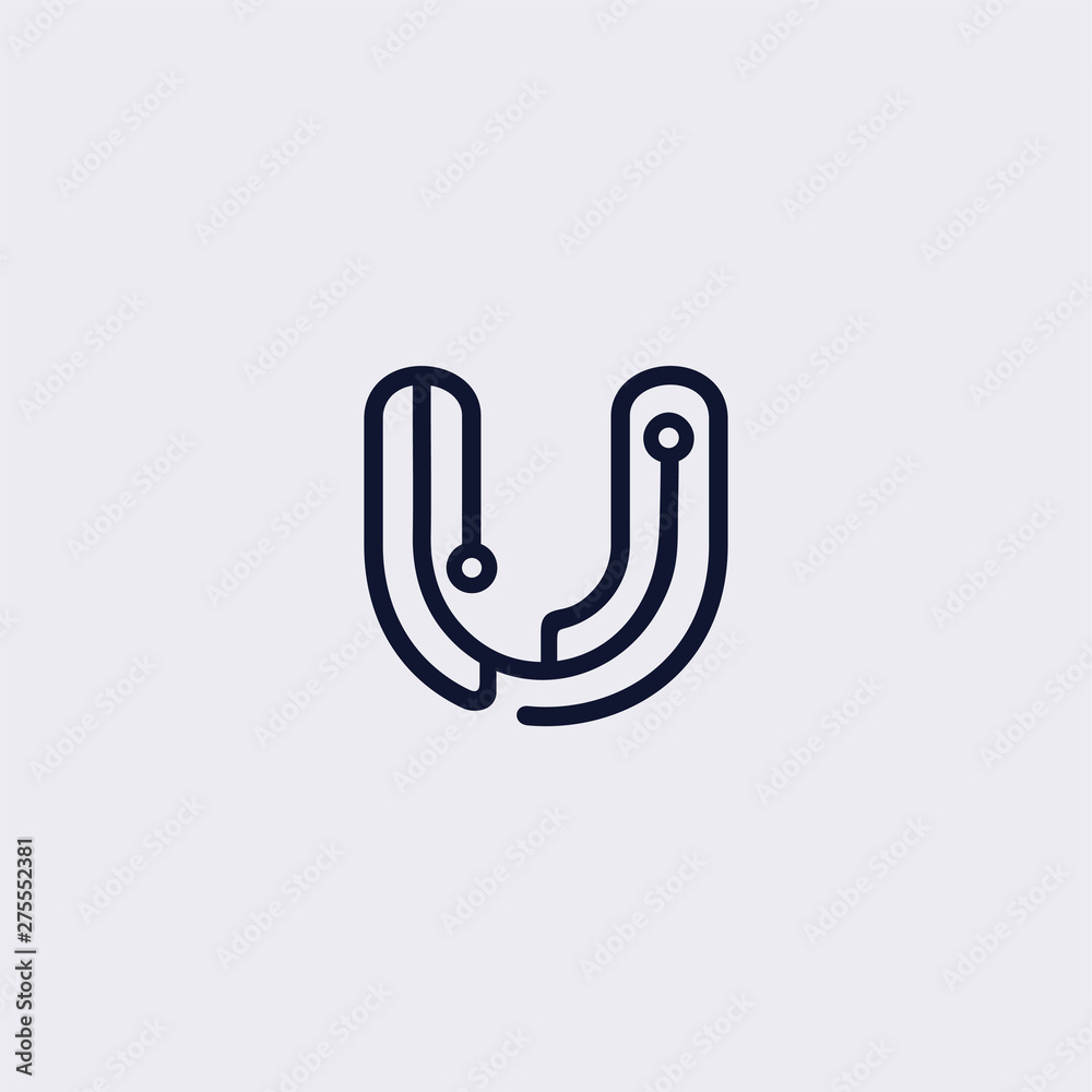 Minimal line letter initial U logo. Electric tech elegant shape sign. Abstract logotype vector design template for personal identity branding, creative industry, web, business, corporate and company Minimal line letter initial U logo. Electric tech elegant shape sign. Abstract logotype vector design template for personal identity branding, creative industry, web, business, corporate and company