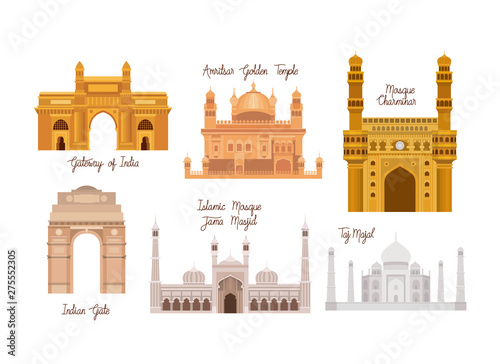 indian set temples architecture icons