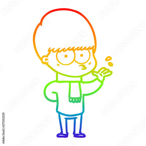 rainbow gradient line drawing nervous cartoon boy