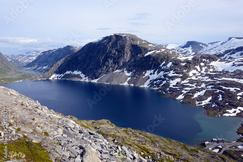 glacier lake in the norwegian mountains above trollstigen