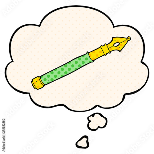cartoon fountain pen and thought bubble in comic book style