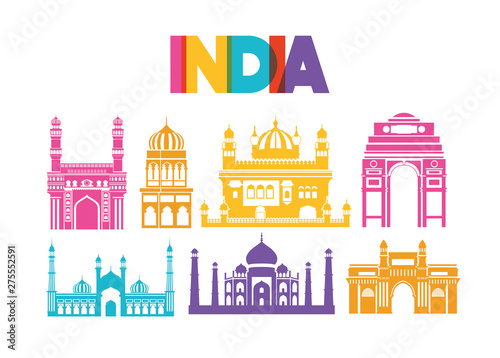 indian set temples architecture icons